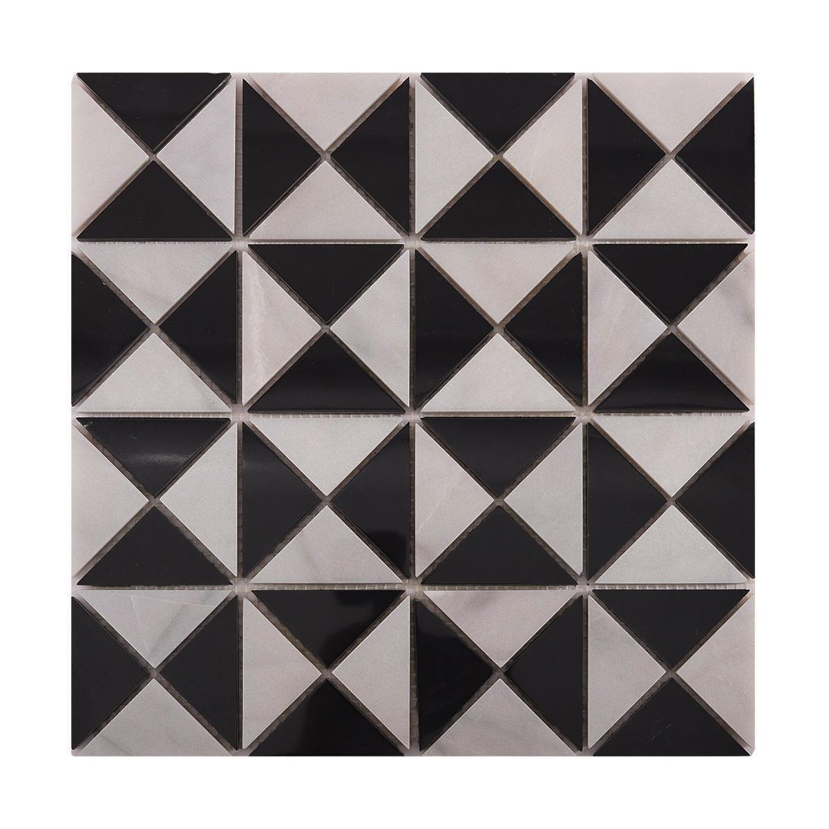 White and Black Triangle Windmill Marble Tiles — mosaic ghép nghệ thuật bằng đá marble đen & trắng