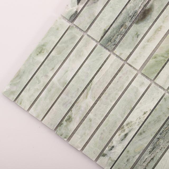 Polished Ming Green Marble Vertical Mosaic Wall Tiles — mosaic ghép nghệ thuật bằng đá marble xanh lục