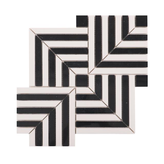 Black and White Geometric Tile  Handcut  Mosaic — mosaic ghép nghệ thuật bằng đá marble đen & trắng