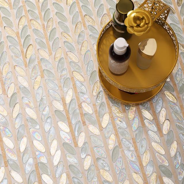 Glass and Marble Oval Leaf Mosaic Tiles — mosaic ghép nghệ thuật bằng đá marble đỏ
