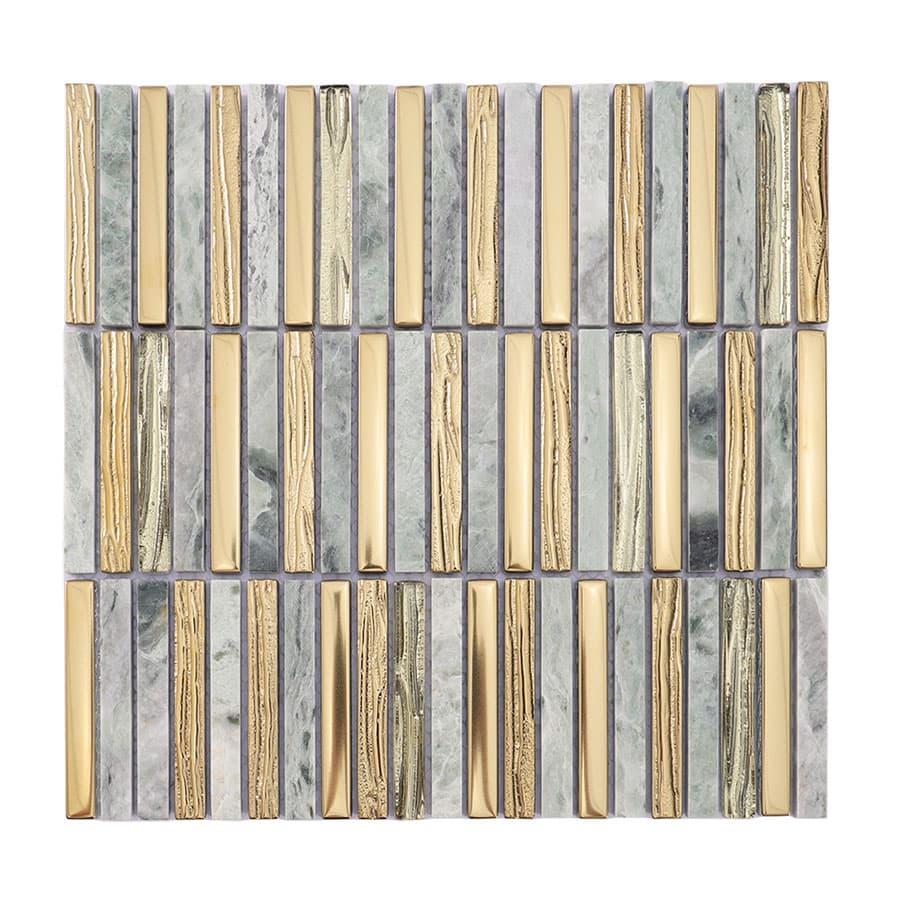 Gold Glass and Green Marble Mosaic Strip Tile — mosaic thanh dài (linear) bằng đá marble xanh lục & vàng