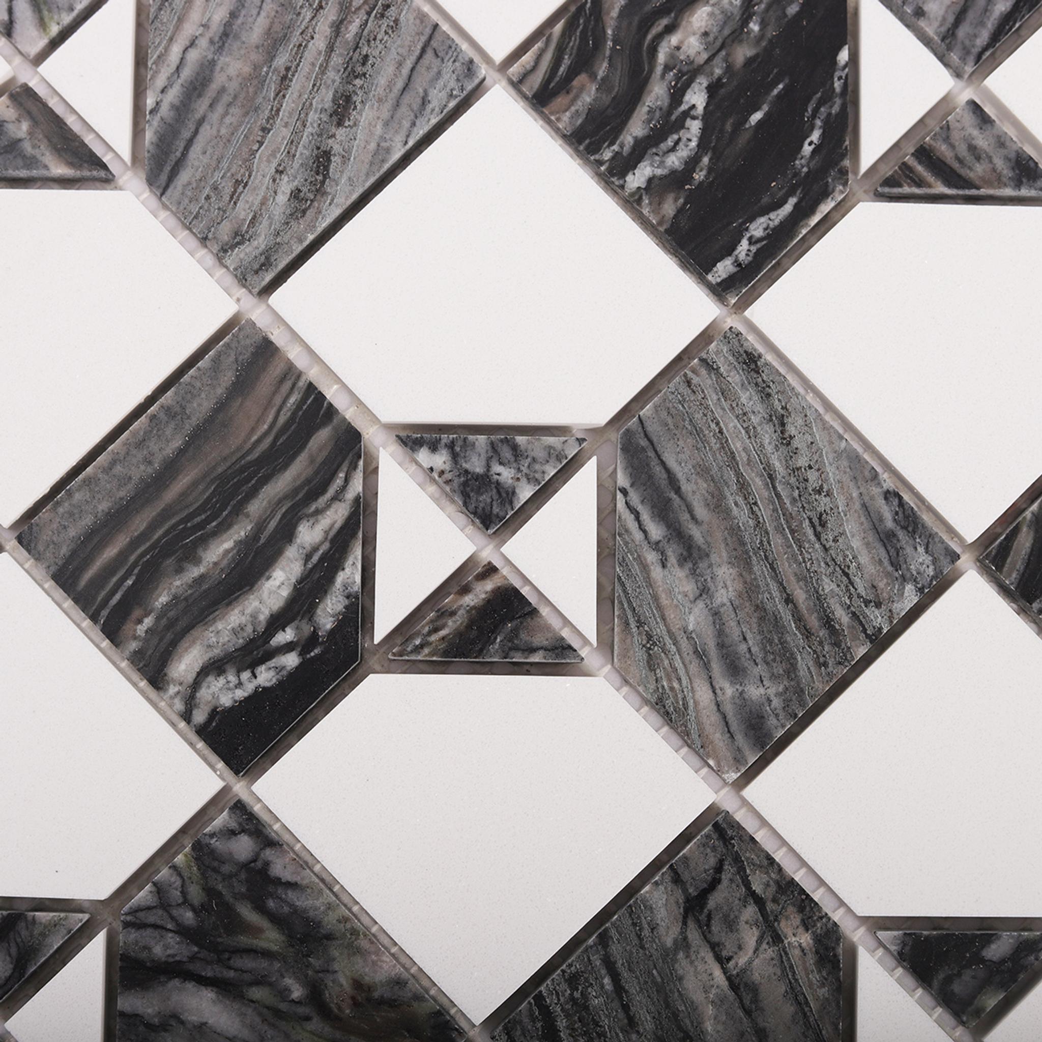Gray and White Thassos Natural Marble Tiles — mosaic ghép nghệ thuật bằng đá marble trắng & xám