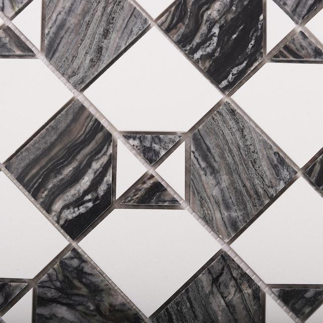 Gray and White Thassos Natural Marble Tiles — mosaic ghép nghệ thuật bằng đá marble trắng & xám