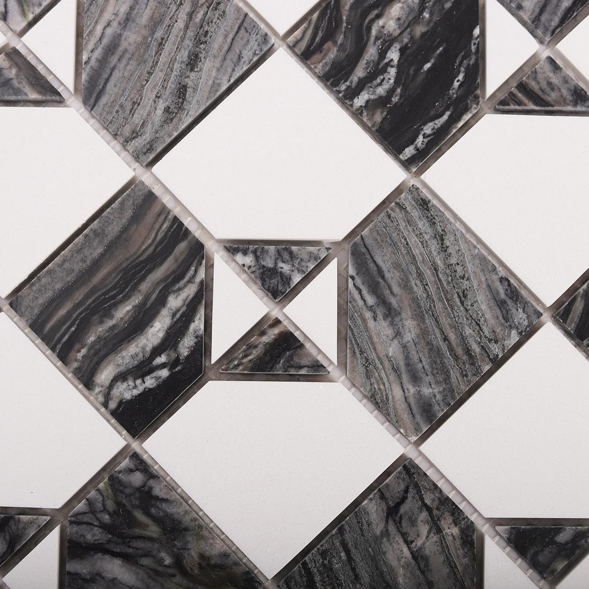 Gray and White Thassos Natural Marble Tiles — mosaic ghép nghệ thuật bằng đá marble trắng & xám