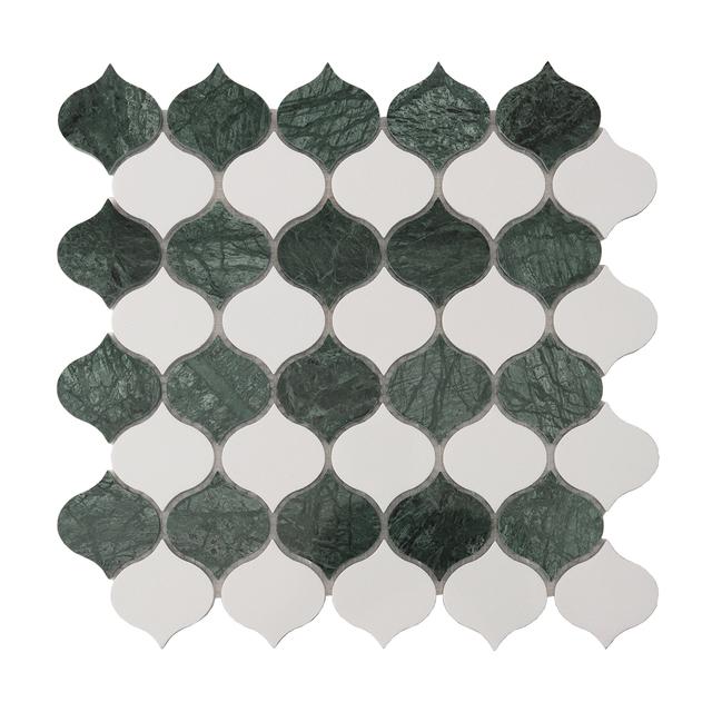 Green and White Arabesque Lantern Marble Tiles — mosaic arabesque bằng đá marble trắng & xanh lục