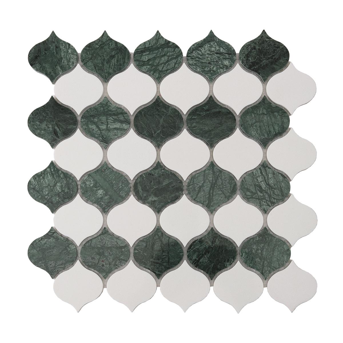 Green and White Arabesque Lantern Marble Tiles — mosaic arabesque bằng đá marble trắng & xanh lục