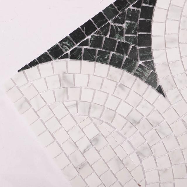 Green and White Semicircle Handmade Mosaic Tiles — mosaic ghép nghệ thuật bằng đá marble trắng & xanh lục