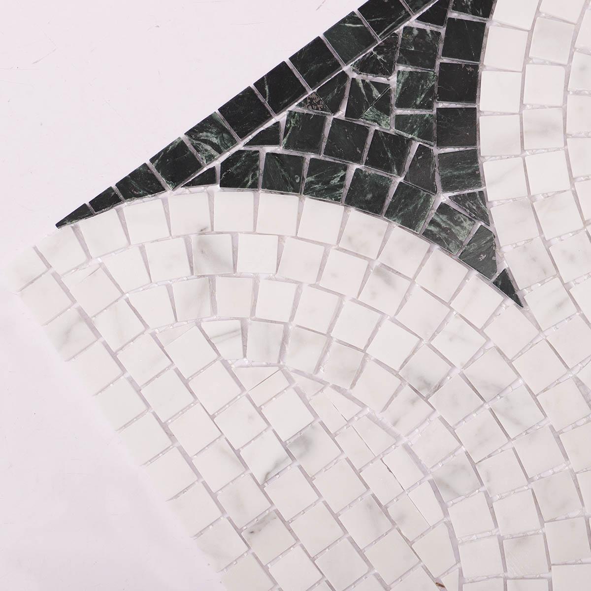 Green and White Semicircle Handmade Mosaic Tiles — mosaic ghép nghệ thuật bằng đá marble trắng & xanh lục