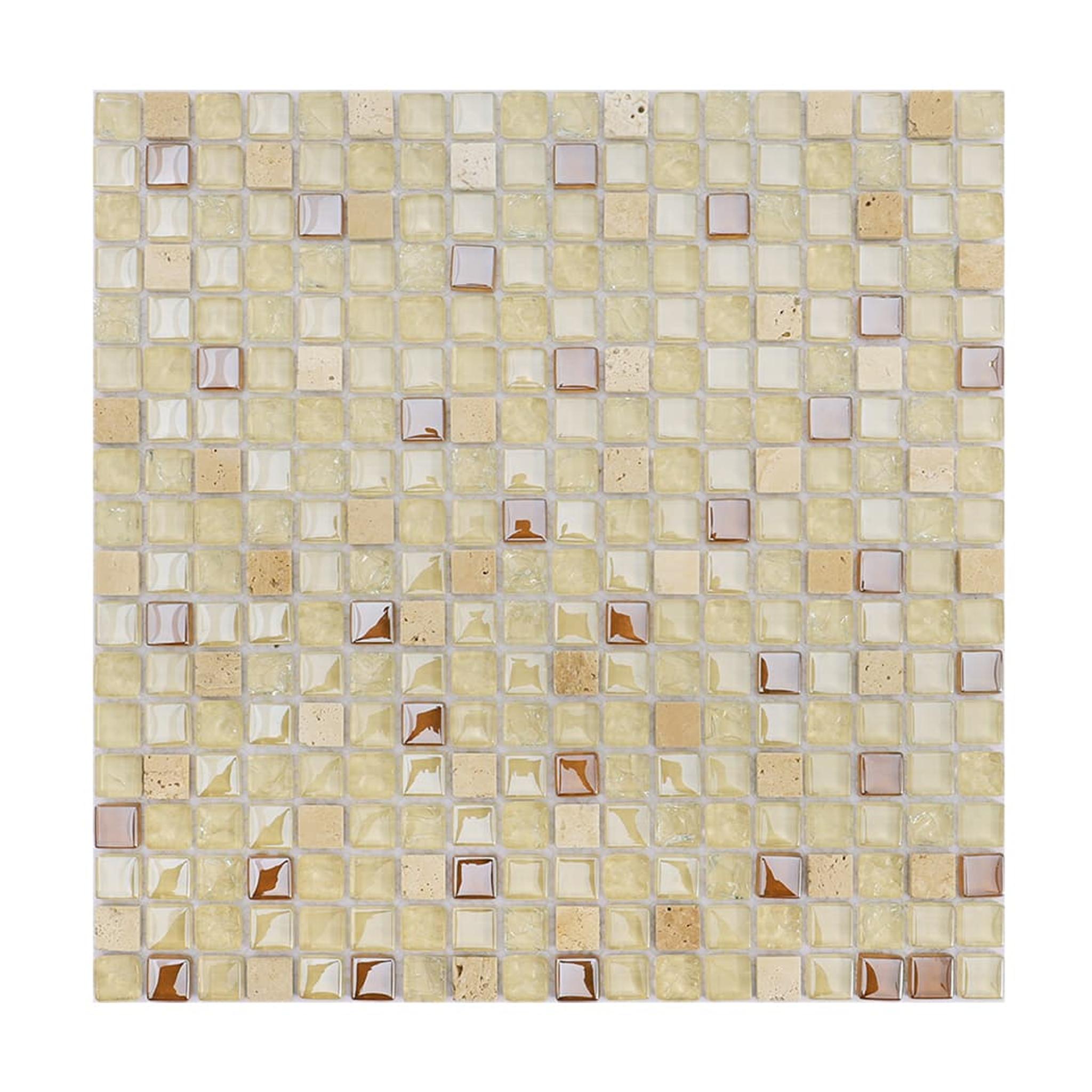 Cream Beige Glass and Marble Mosaic Tile — mosaic ghép nghệ thuật bằng đá marble beige & kem