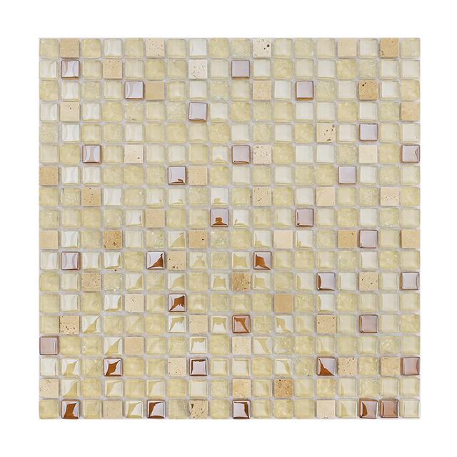 Cream Beige Glass and Marble Mosaic Tile — mosaic ghép nghệ thuật bằng đá marble beige & kem