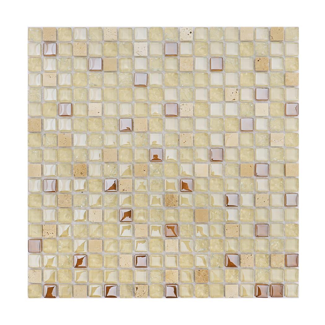 Cream Beige Glass and Marble Mosaic Tile — mosaic ghép nghệ thuật bằng đá marble beige & kem