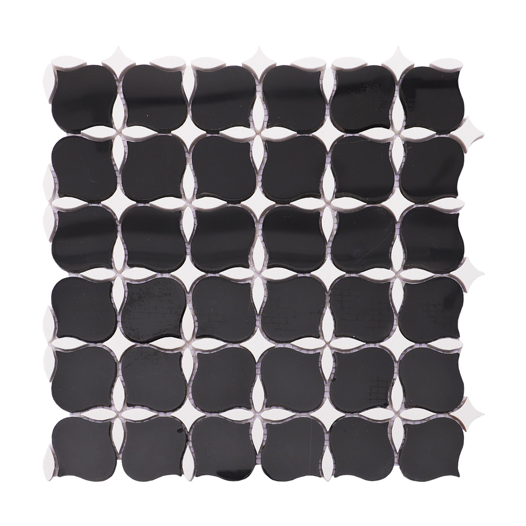 Black and White Flower Petal Marble Tiles — mosaic hoa văn waterjet bằng đá marble đen & trắng