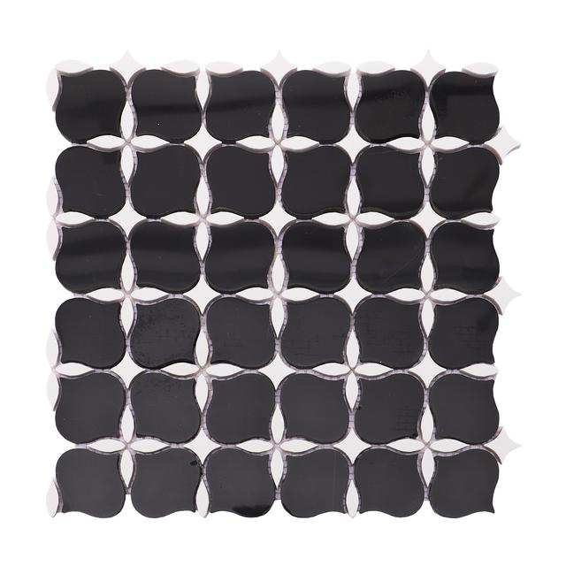 Black and White Flower Petal Marble Tiles — mosaic hoa văn waterjet bằng đá marble đen & trắng