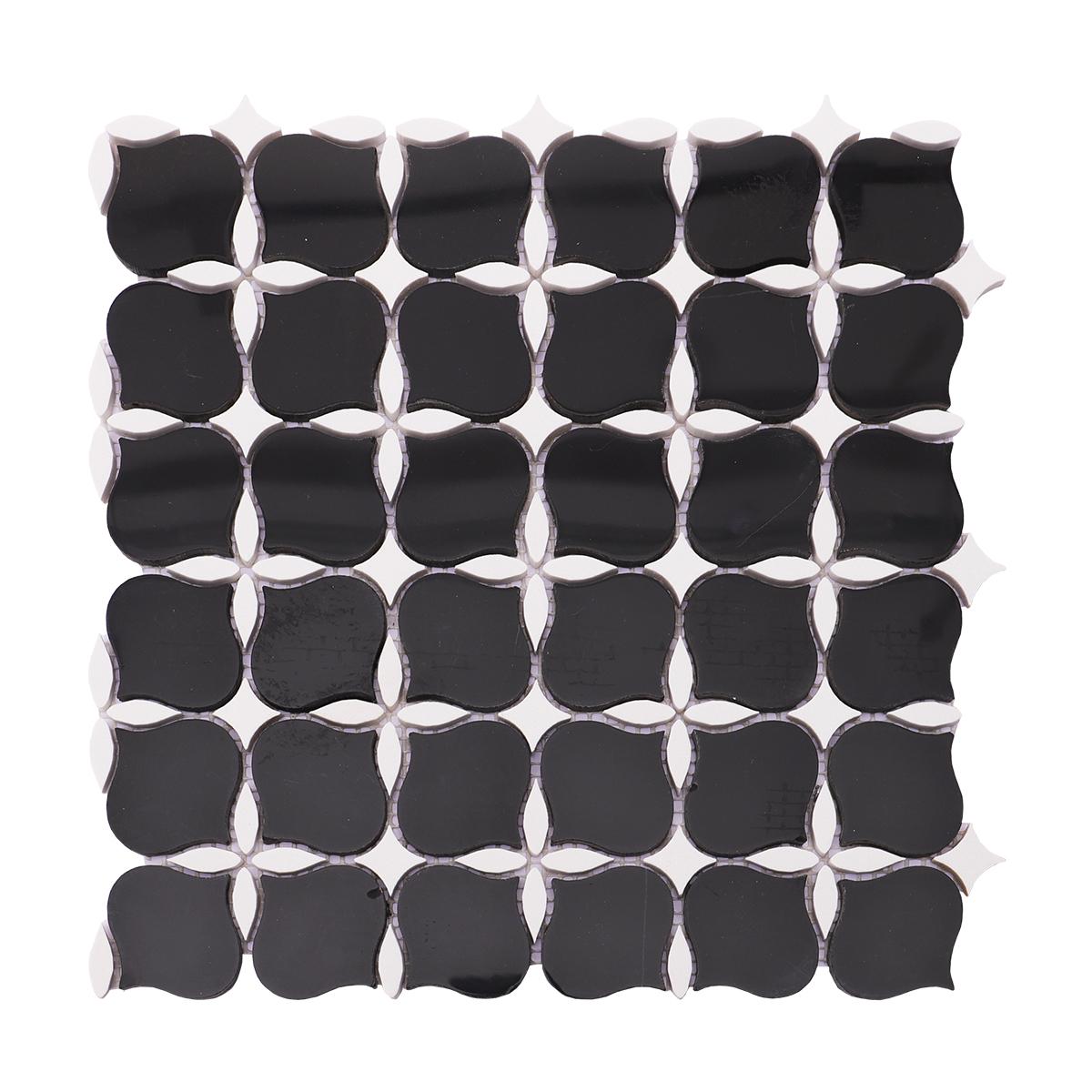 Black and White Flower Petal Marble Tiles — mosaic hoa văn waterjet bằng đá marble đen & trắng
