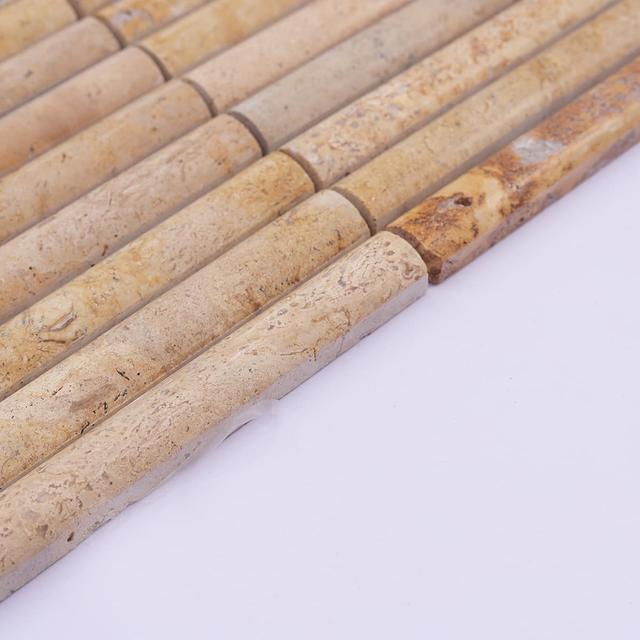 Beige 3D Fluted Travertine Mosaic Bathroom Stone Tile — mosaic rãnh sọc (fluted) bằng đá travertine beige