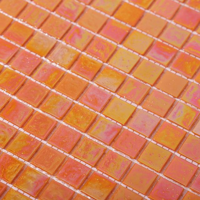 Pearlescent Orange Square Glass Mosaic Wall and Floor Tile — mosaic vuông bằng thủy tinh tự nhiên