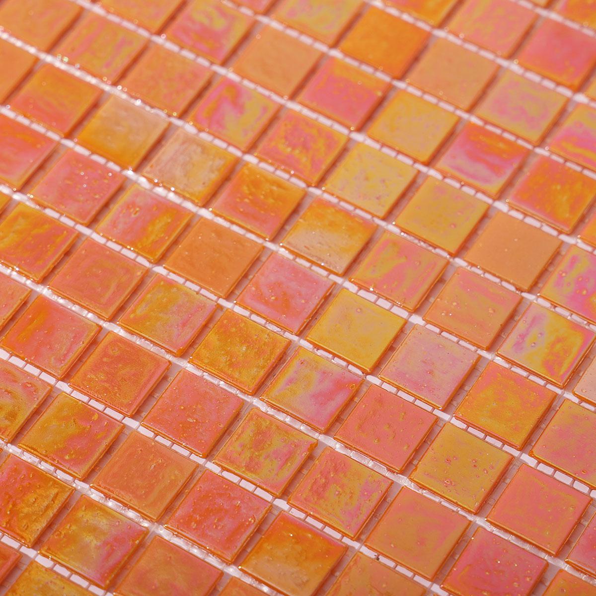 Pearlescent Orange Square Glass Mosaic Wall and Floor Tile — mosaic vuông bằng thủy tinh tự nhiên