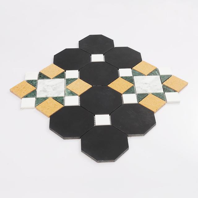 Multicolor Geometric Marble Mosaic Tile — mosaic ghép nghệ thuật bằng đá marble tự nhiên