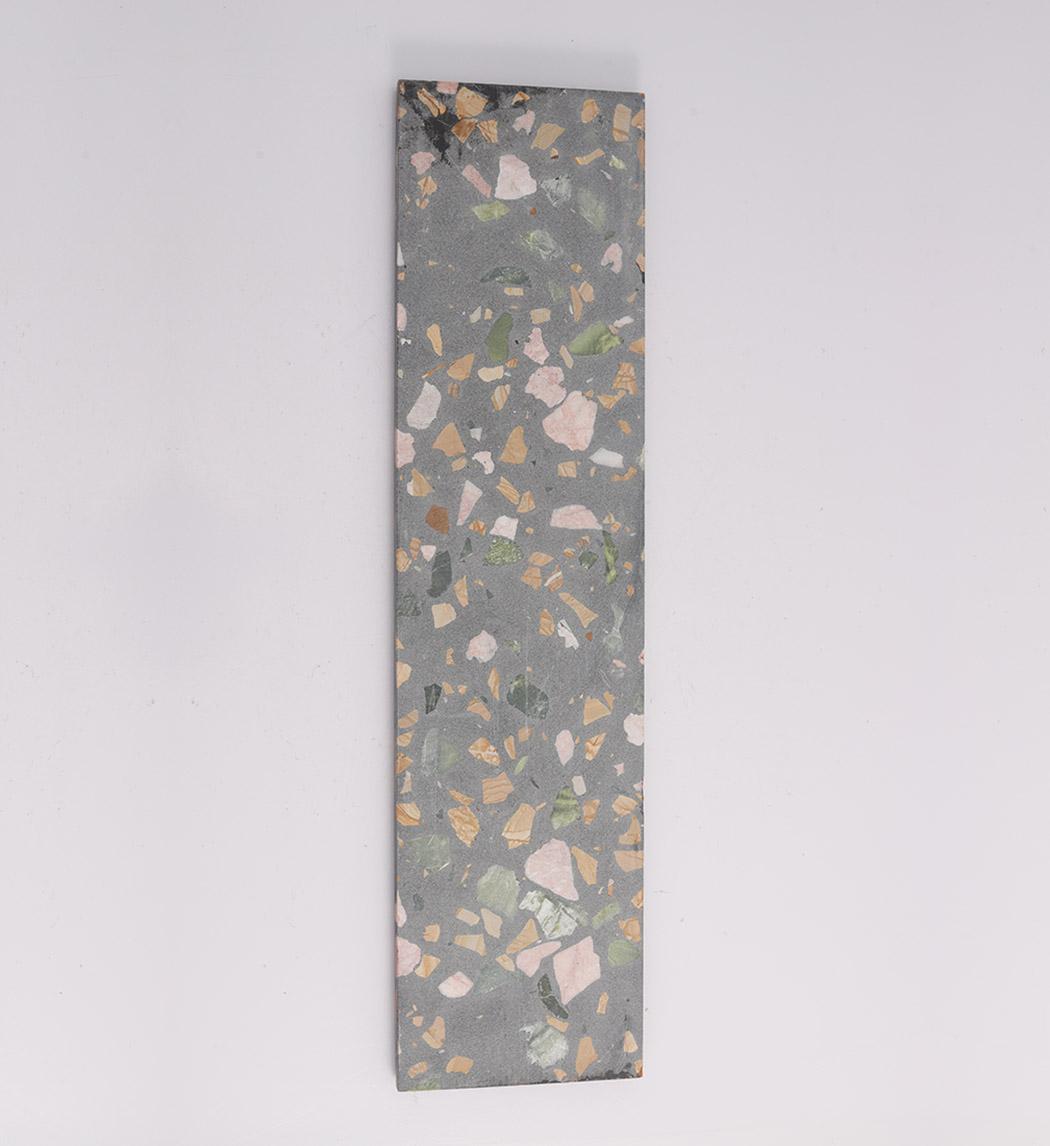 3D Black Terrazzo Fluted Tile with Colorful Stone Fragments — mosaic rãnh sọc (fluted) bằng đá terrazzo đen