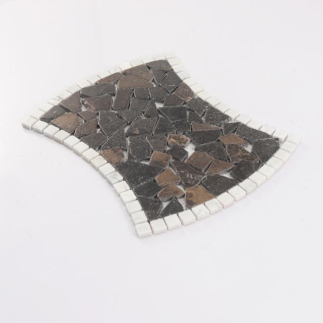 Irregular Broken Marble Mosaic Dark Brown Tile with White Border — mosaic ghép nghệ thuật bằng đá marble trắng & nâu