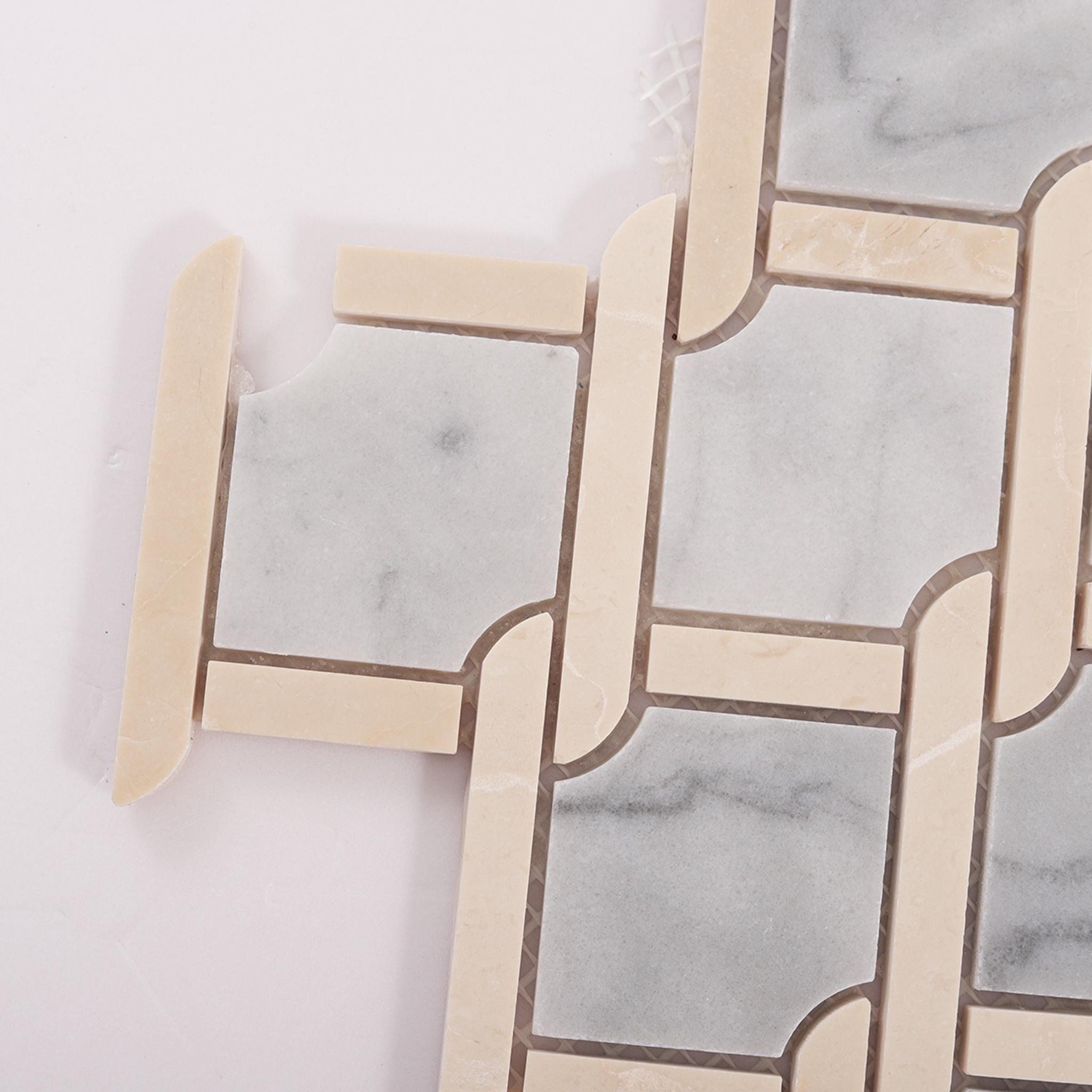 Gray and Beige Princess Weave Rope Marble Tiles –Elegant Interlaced — mosaic ghép nghệ thuật bằng đá marble beige & xám