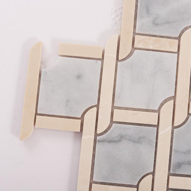 Gray and Beige Princess Weave Rope Marble Tiles –Elegant Interlaced — mosaic ghép nghệ thuật bằng đá marble beige & xám