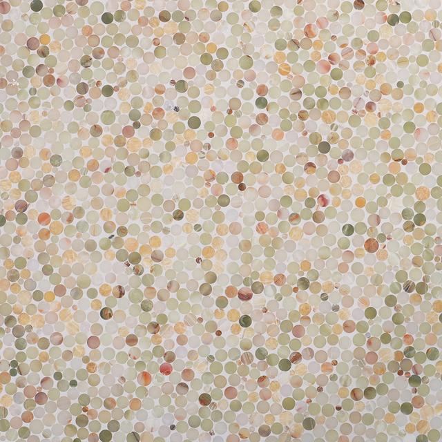 Pale Green Penny Round Marble Mosaic — mosaic tròn (penny round) bằng đá marble xanh nhạt mật ong