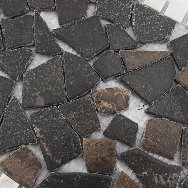 Irregular Broken Marble Mosaic Dark Brown Tile with White Border — mosaic ghép nghệ thuật bằng đá marble trắng & nâu