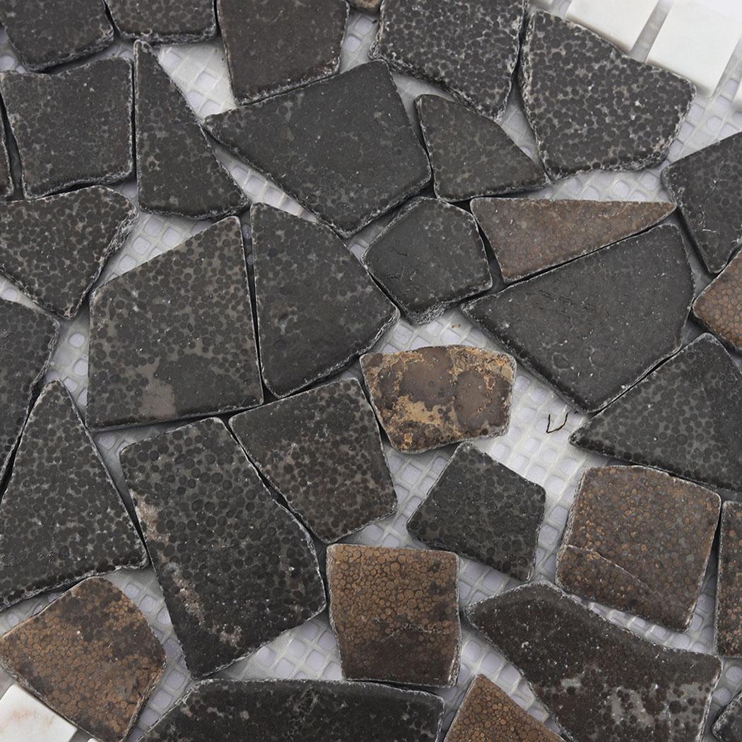 Irregular Broken Marble Mosaic Dark Brown Tile with White Border — mosaic ghép nghệ thuật bằng đá marble trắng & nâu