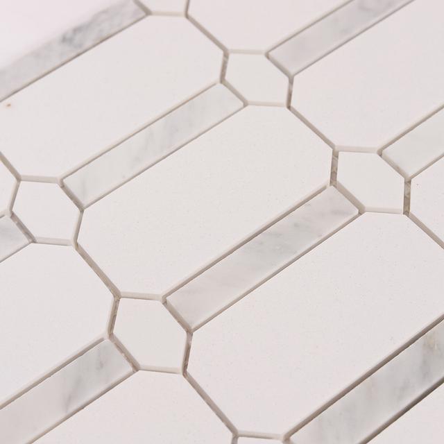 Octagon and Bar White Marble Mosaic Tiles — mosaic ghép nghệ thuật bằng đá marble trắng