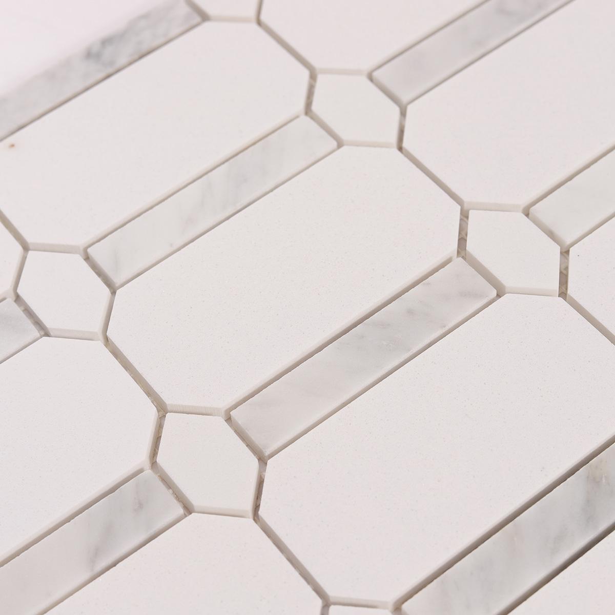 Octagon and Bar White Marble Mosaic Tiles — mosaic ghép nghệ thuật bằng đá marble trắng