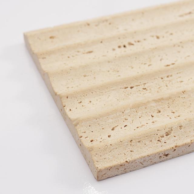 Beige Travertine Fluted Stone Tile for Warm Natural Wall Design — mosaic rãnh sọc (fluted) bằng đá travertine beige