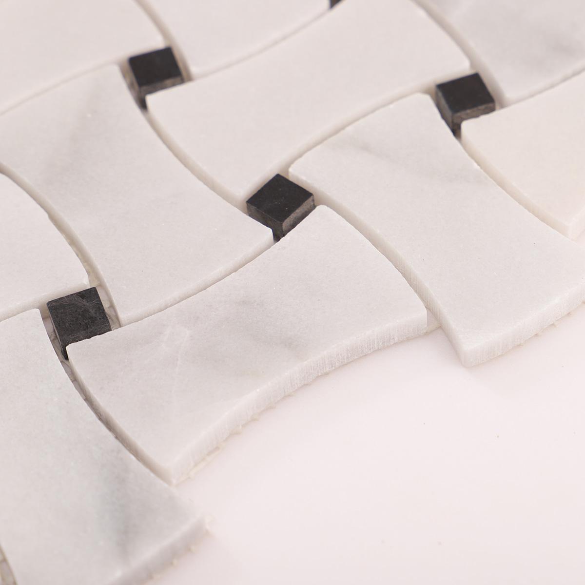 White and Black Basketweave Polished Marble Mosaic Tiles — mosaic đan rổ (basketweave) bằng đá marble đen & trắng