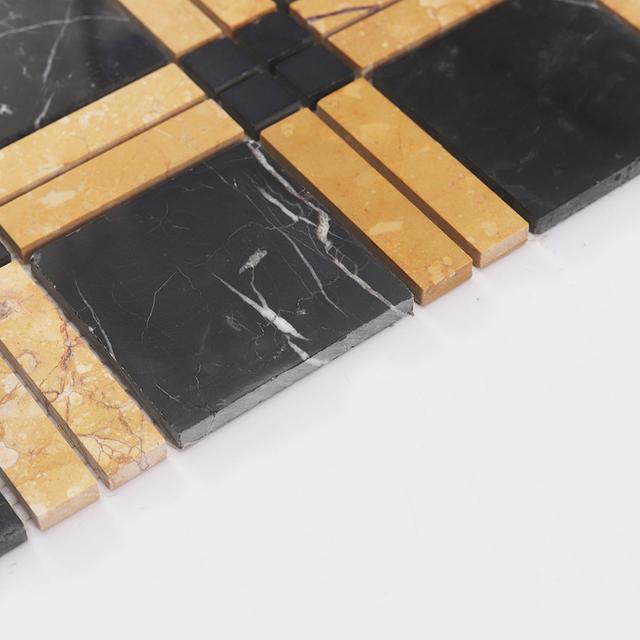 Black and Gold Plaid Marble Mosaic Bathroom Tile — mosaic ghép nghệ thuật bằng đá marble đen & vàng