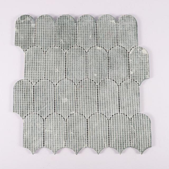 Long Fan Verde Green Marble Mosaic Tile — mosaic nan quạt bằng đá marble xanh lục