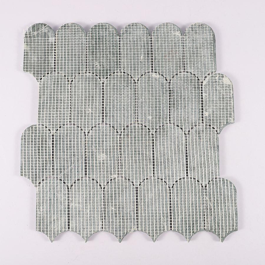 Long Fan Verde Green Marble Mosaic Tile — mosaic nan quạt bằng đá marble xanh lục