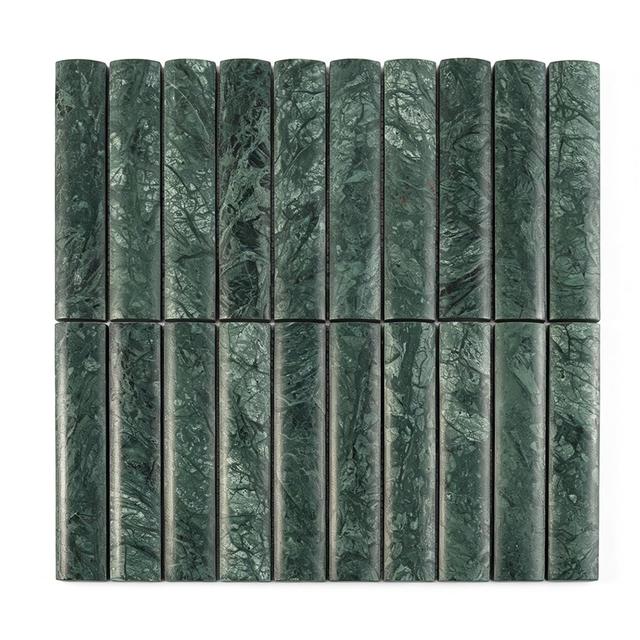 Marble Wide Curved Strip Tile Dark Green Mosaic — mosaic thanh dài (linear) bằng đá marble xanh lục