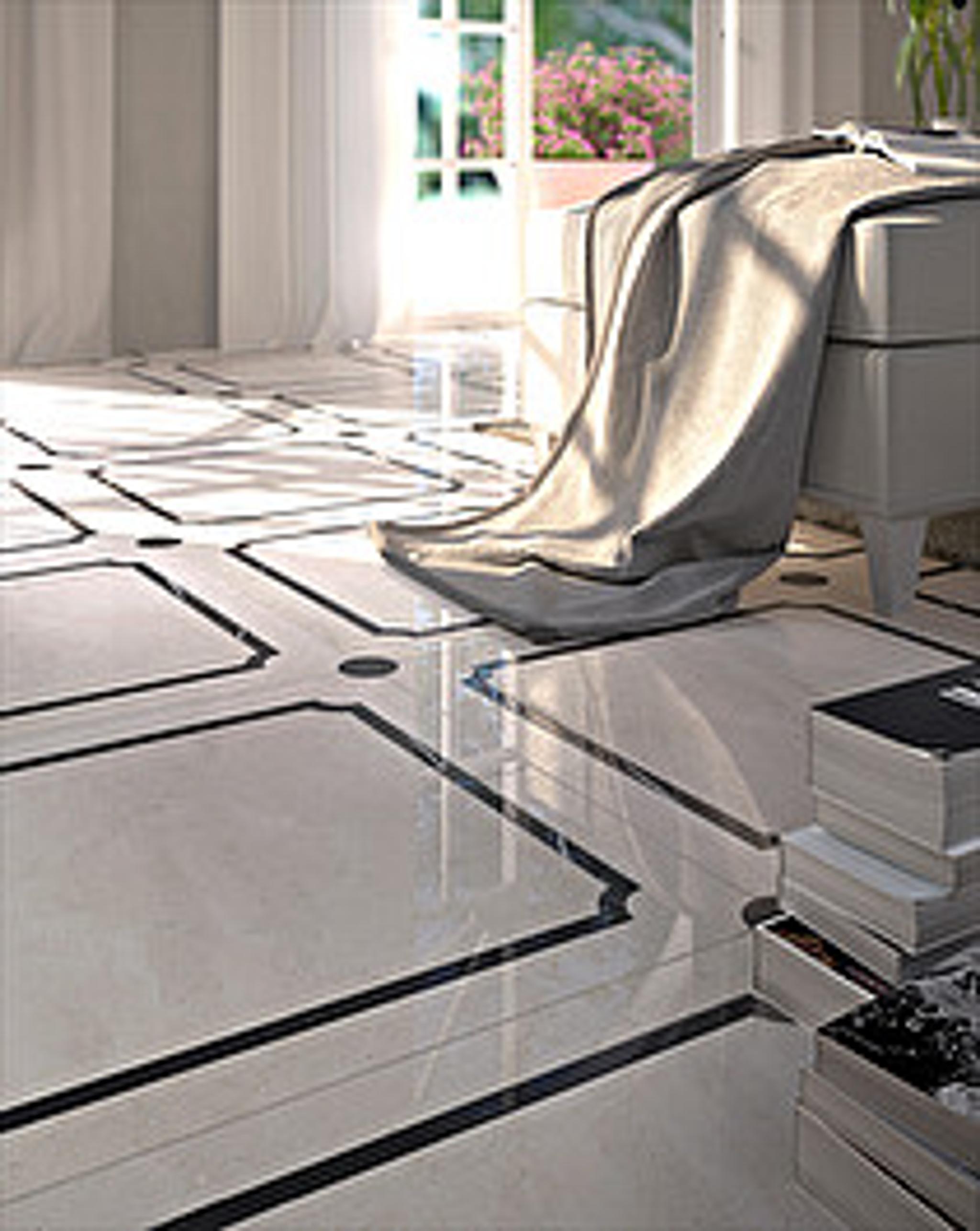 Sàn họa tiết marble Prestige 5 — Carrara trắng và Marquina đen, Rochelle Couture