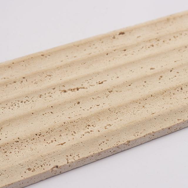 Beige Travertine Fluted Stone Tile for Warm Natural Wall Design — mosaic rãnh sọc (fluted) bằng đá travertine beige