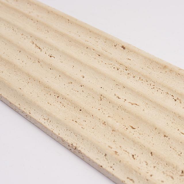 Beige Travertine Fluted Stone Tile for Warm Natural Wall Design — mosaic rãnh sọc (fluted) bằng đá travertine beige