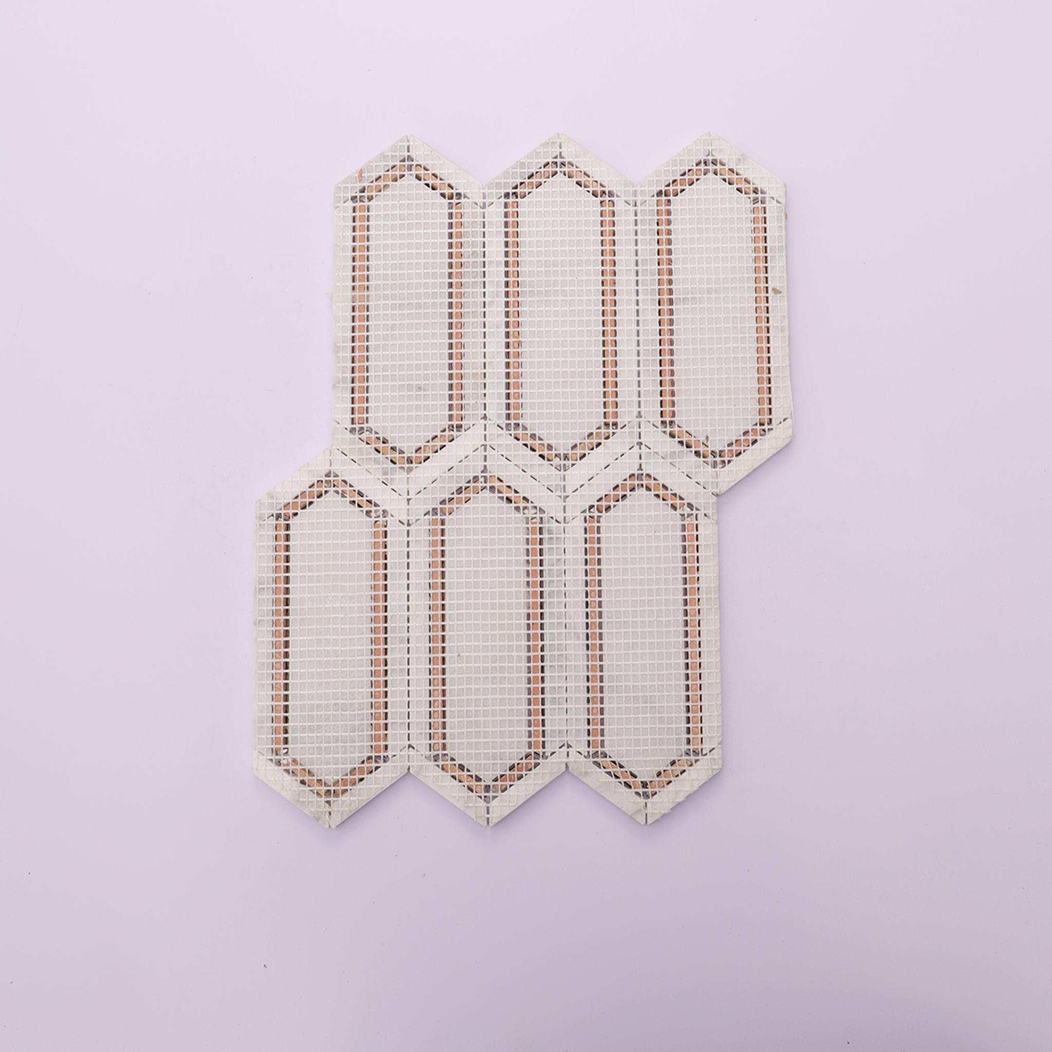 White and Gold Metal Border Picket Marble Tile — mosaic ghép nghệ thuật bằng đá marble trắng & vàng