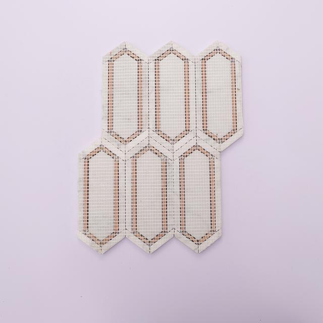 White and Gold Metal Border Picket Marble Tile — mosaic ghép nghệ thuật bằng đá marble trắng & vàng