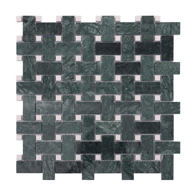 Verde Green and White Marble Basketweave Mosaic Tiles — Rochelle Rochelle Stone