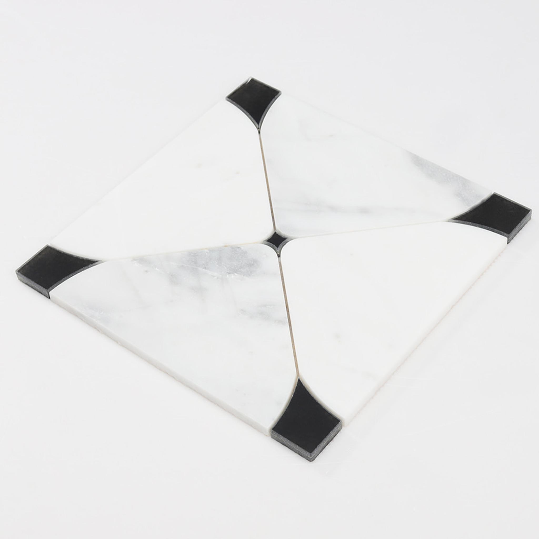 White Marble and Black Glass Waterjet Tile Square Wall Mosaic — mosaic hoa văn waterjet bằng đá marble đen & trắng