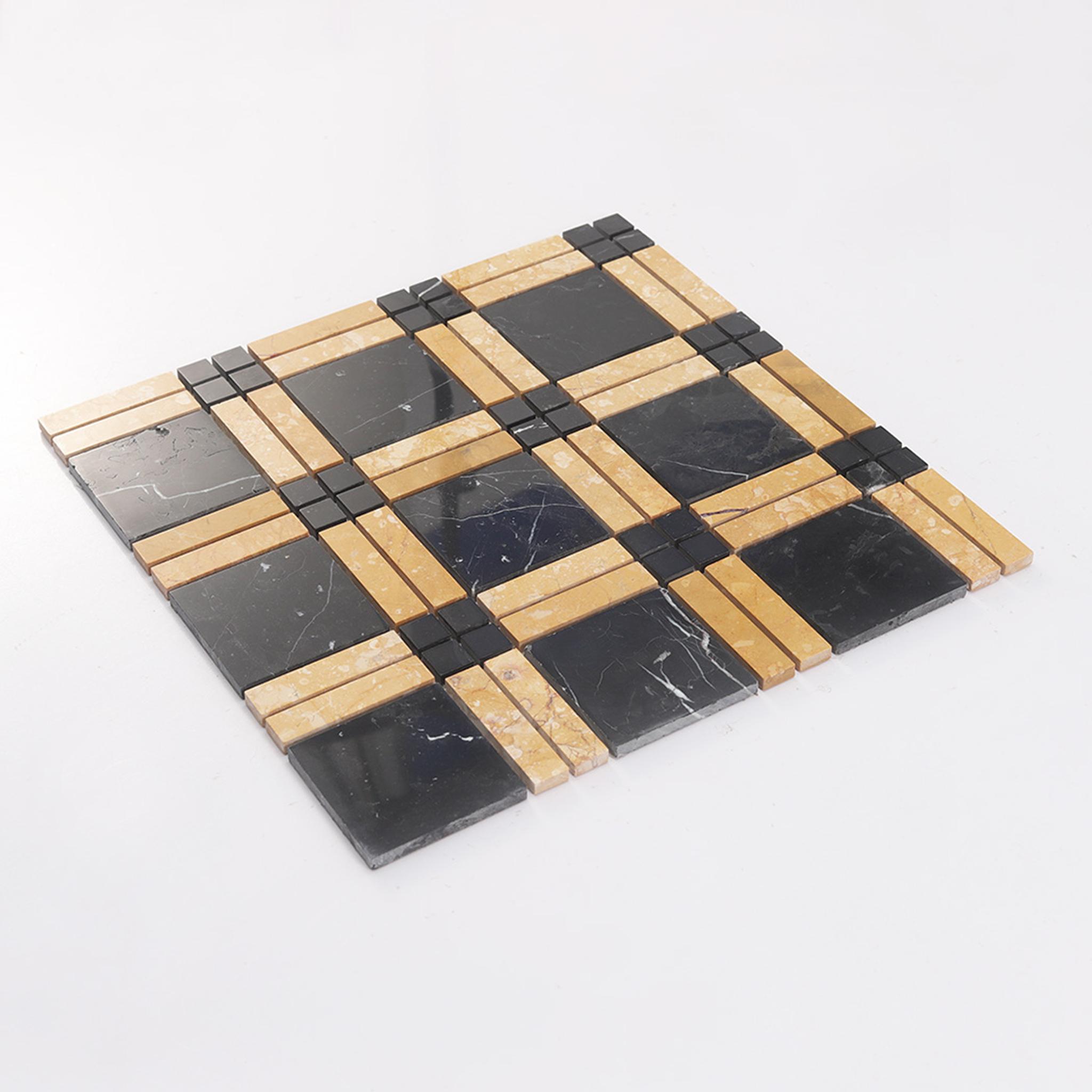 Black and Gold Plaid Marble Mosaic Bathroom Tile — mosaic ghép nghệ thuật bằng đá marble đen & vàng