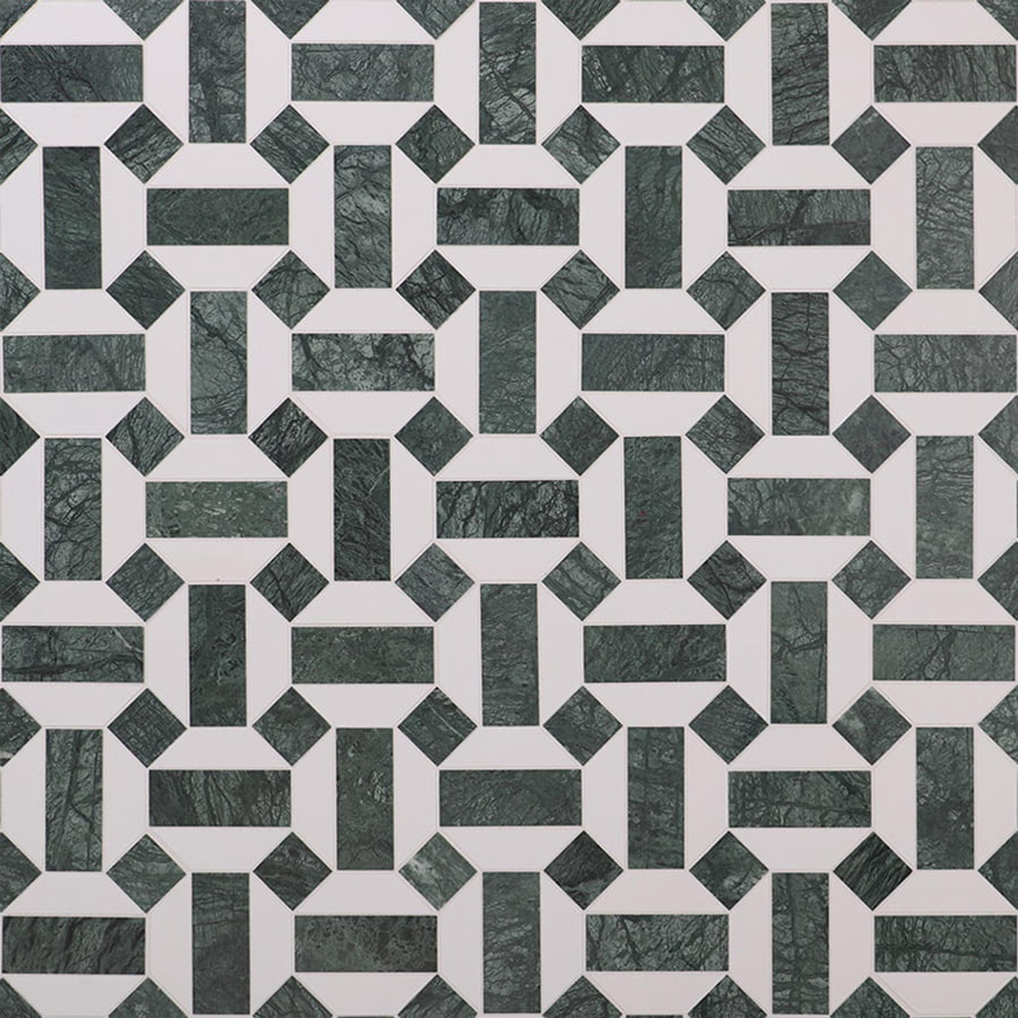 Green and White Hexagon Marble Tiles — mosaic lục giác bằng đá marble trắng & xanh lục