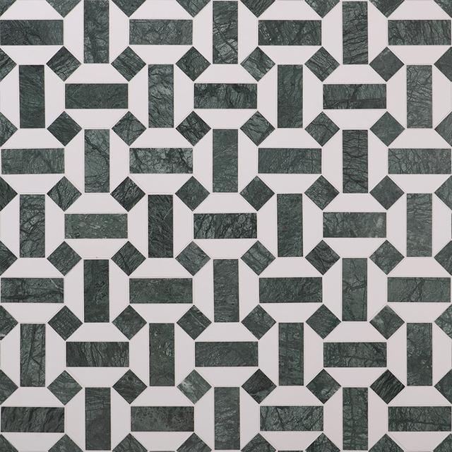 Green and White Hexagon Marble Tiles — mosaic lục giác bằng đá marble trắng & xanh lục