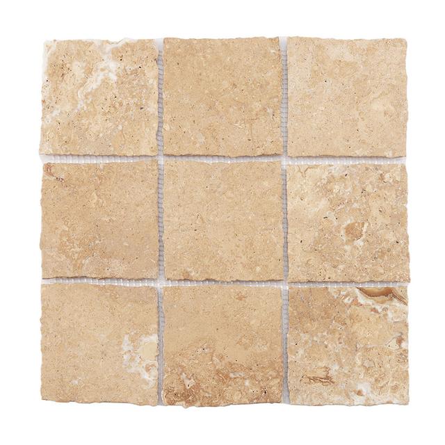 Noce Travertine Square Mosaic Tile (mosaic vuông travertine nâu, mặt tumbled) — Rochelle Rochelle Stone