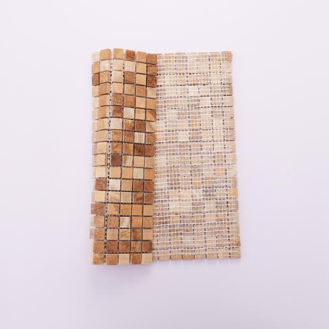 Light Brown Square Marble Mosaic Tile — mosaic vuông bằng đá marble nâu