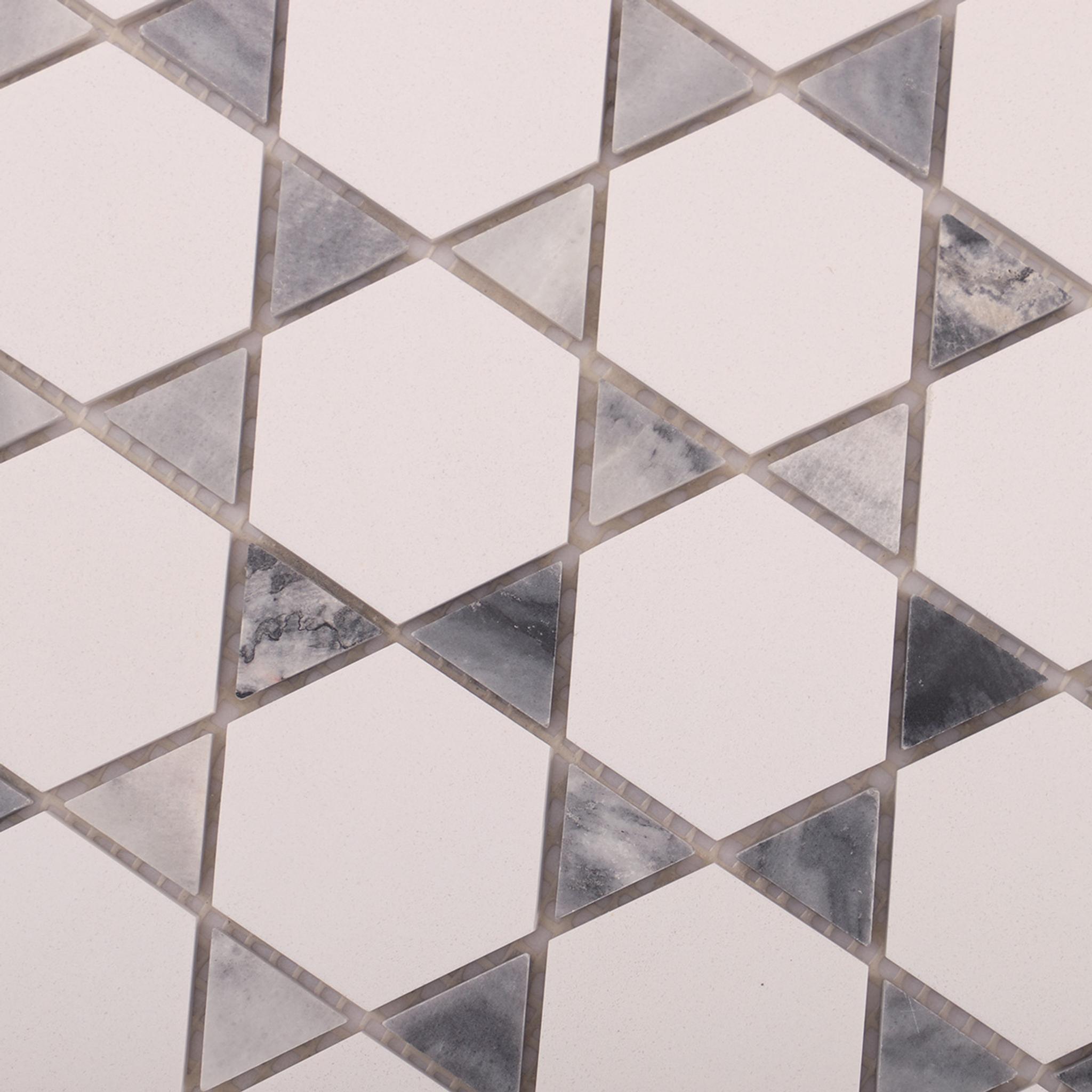 White and Gray Triangle Marble Mosaic Wall Tiles — mosaic lục giác bằng đá marble trắng & xám